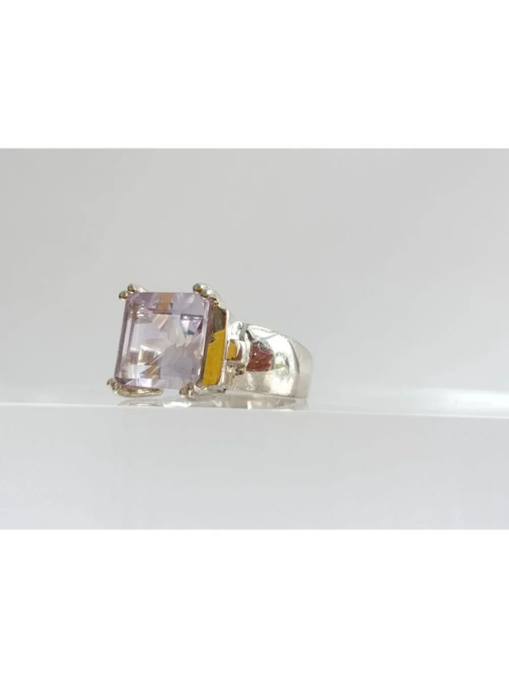 Ultra Light Amethyst Gemstone Sterling Silver Solitaire 925 Vintage Ring - sz 8